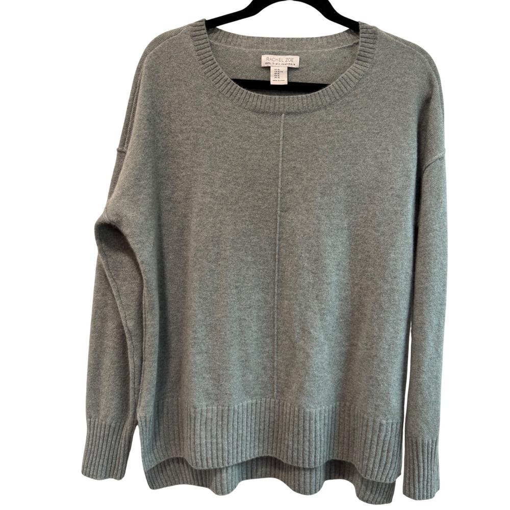 Rachel Zoe Womens XL 100% Cashmere Sweater Sage Green 2-Ply Crew Neck Seam